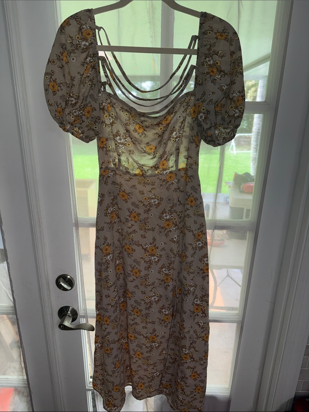 Forever 21 Cream Midi Dress with Yellow Floral Print